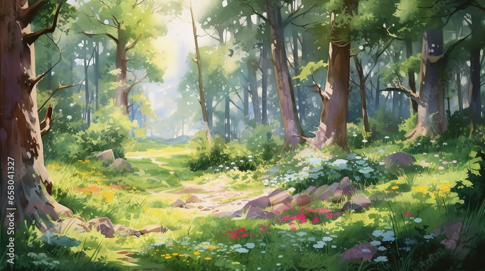 A Serene Forest Glade Filled With Digital Devices