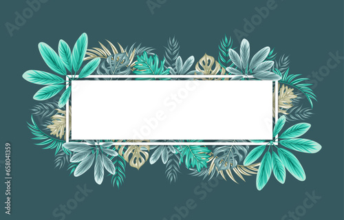 frame with tropical flowers and leaves photo