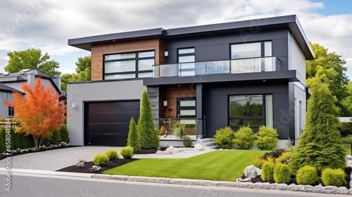 Real estate photography - New big luxury modern house in Montreal's suburb partially furnished with backyard, empty rooms, closets, basement and garage .