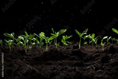 Green sprouts in dark soil