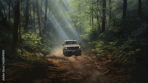 An Off-Road Adventure Scene Featuring an SUV Navigating