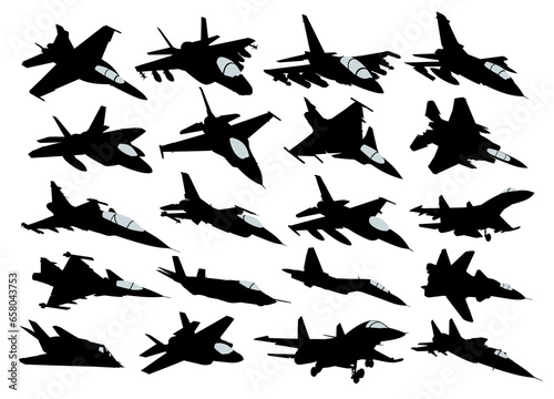 The big set silhouettes of military fighters.