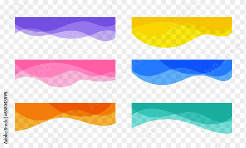 Abstract wavy decor elements collection. Colorful curvy banner set isolated on transparent background photo