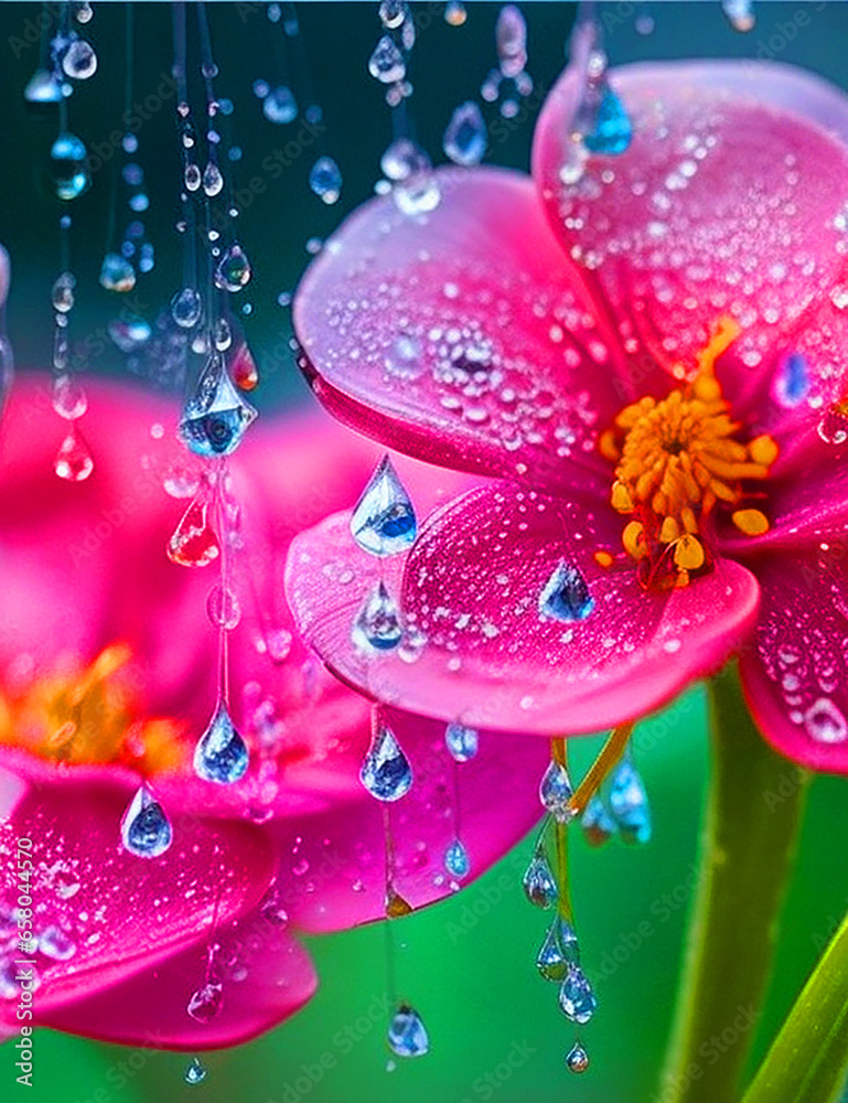 Fototapeta premium Beautiful flowers with rain