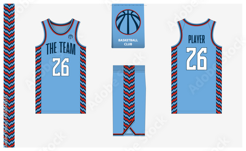 Basketball uniform mockup template design for sport club. Basketball jersey, basketball shorts in front and back view. Basketball logo design. 