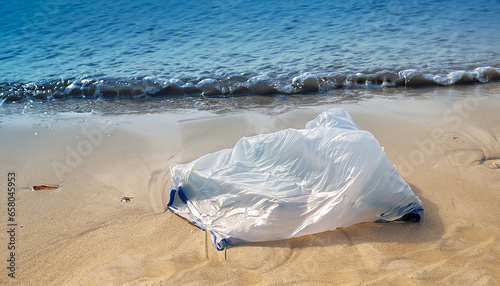 Garbage bag on a beach