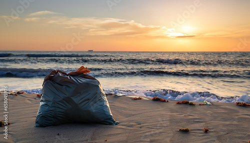 Garbage bag in a beach