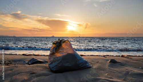 Garbage bag in a beach