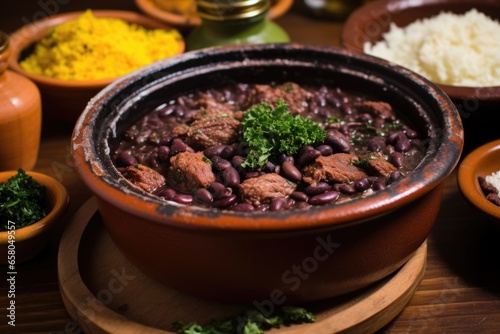 freshly cooked feijoada  still bubbling from the heat