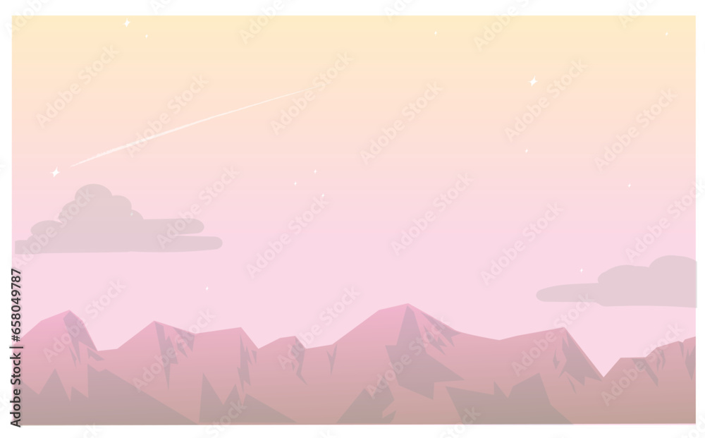 ピンクの空と山脈の背景ベクターイラスト 