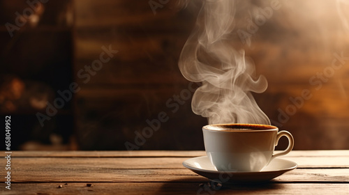 A hot cup of coffee isolated on a neutral background .