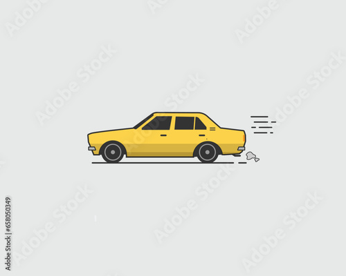 Minimalist illustration of yellow toyota corolla ke80 car retro classic car flat vector 70s 80s model