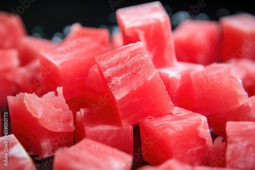 detail shot of squeezed watermelon chunks yielding juice