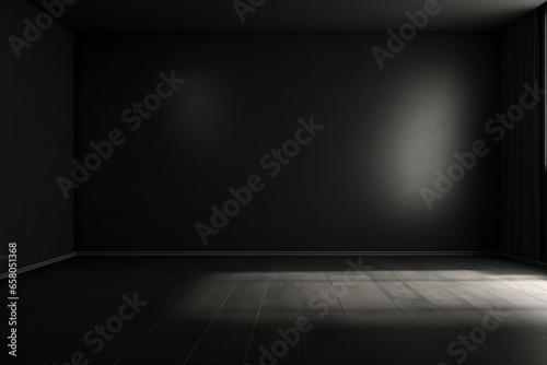 Minimalistic Product Presentation: Black Wall, Smooth Floor, and Window Shadow with Sun Glare © Maximilien