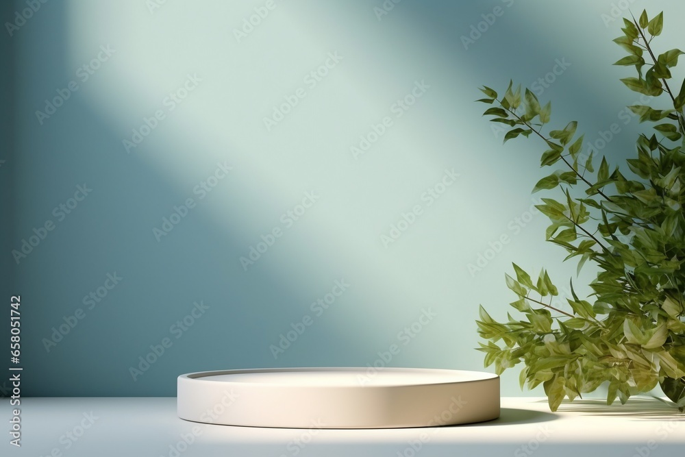 Versatile Product Presentation: Blue Wall, Light Reflections, Concrete Floor Versatile Product Presentation: Blue Wall, Light Reflections, Concrete Floor