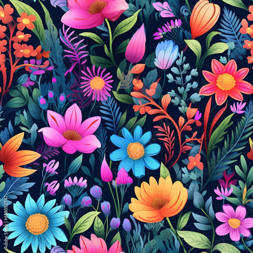 Cheerful Floral Garden Digital Paper Seamless Patterns Background