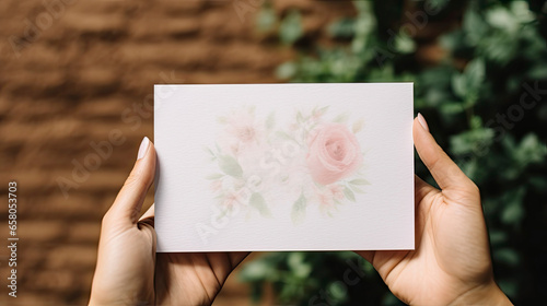 Print Mockup Card in Hands for invitation, Wedding, Card or Postcard Mockup