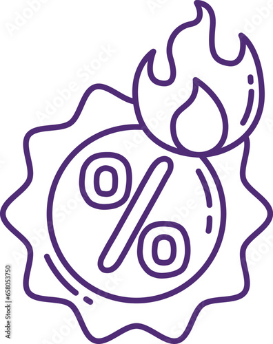 Discount Related Vector Line Icon with Hot promo