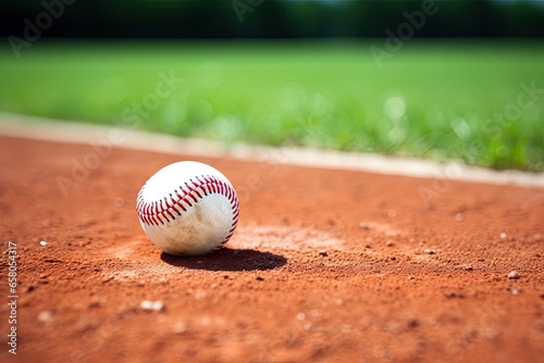 Baseball on the field with copy space. Softball on the field, Baseball on the Infield Chalk Line, AI Generated