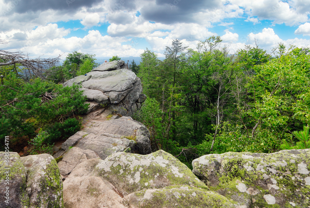 Ctyri palice rock formation in the day, Zdarske vrchy mountain - Vysocina, Czech republic