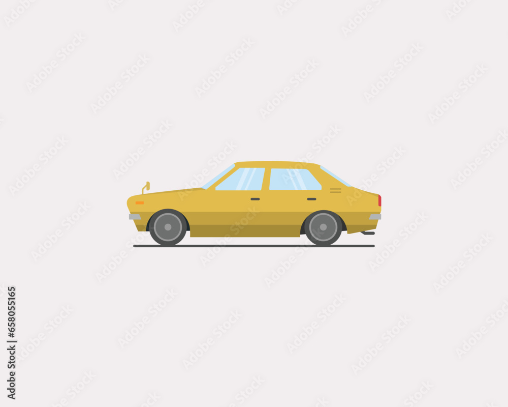 Minimalist illustration of yellow ke70 car retro classic car flat vector 70s 80s model