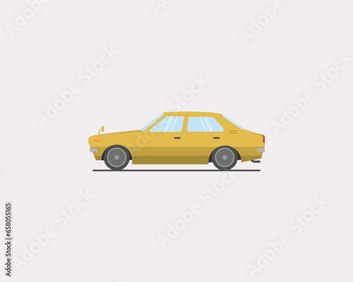 Minimalist illustration of yellow ke70 car retro classic car flat vector 70s 80s model