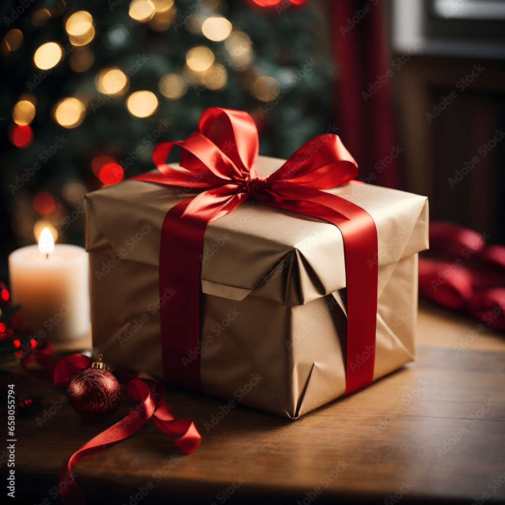 custom made wallpaper toronto digitalPhoto Real a christmas present wrapped in a red ribbon on a tab 