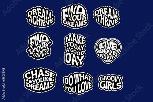 Sticker set Cute vector template decorated with cartoon image and aesthetic quotes graphic design