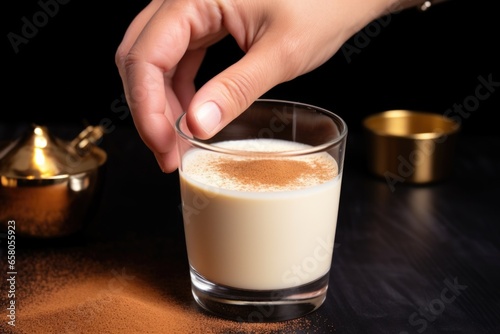 Wallpaper Mural hand delicately sprinkling nutmeg on top of frothy eggnog Torontodigital.ca