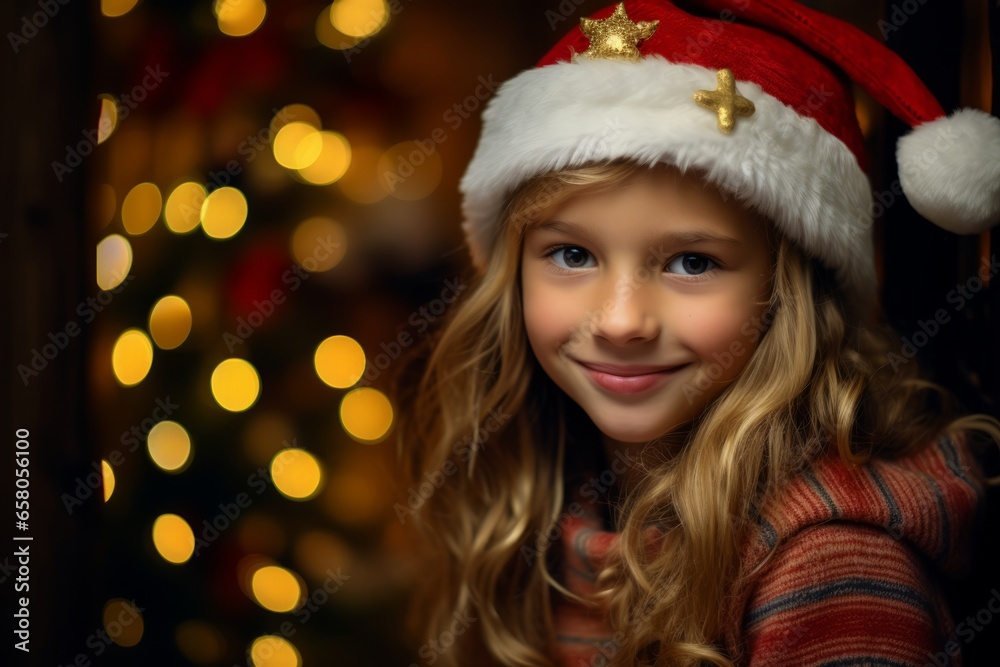 Portrait of a beautiful little girl in a Santa Claus hat. Portrait of a beautiful little girl in a Santa Claus hat.