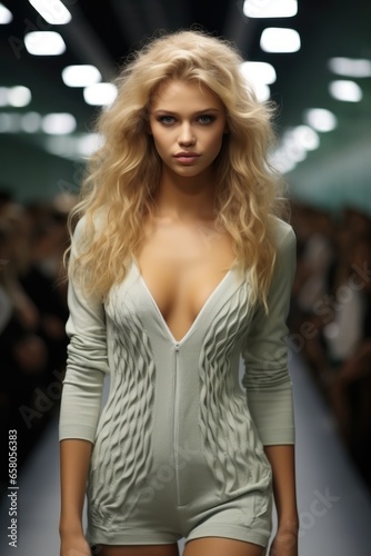 Beautiful blonde woman at international fashion show. © visoot