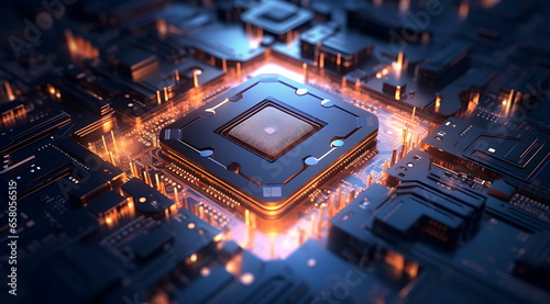 Electronic computer hardware technology. Motherboard digital chip. AI generated. photo