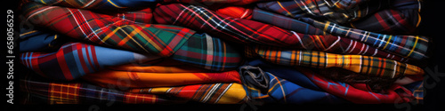 traditional tartan pattern of Scotland, featuring distinctive crisscross design in various colors