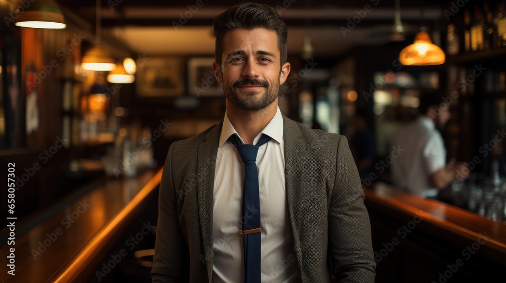 Fototapeta premium Businessman standing in pub.