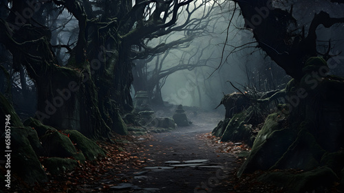 Grim Halloween Forest, Illustration, reated with the help of AI photo