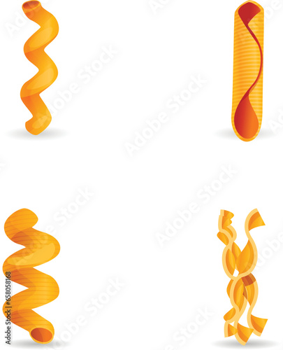 Pasta icons set cartoon vector. Macaroni, dough product. Italian food