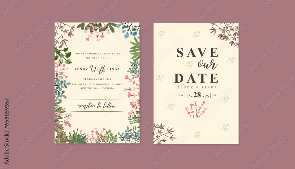 Beautiful floral wreath wedding invitation card template. Beautiful floral wreath wedding invitation card template.