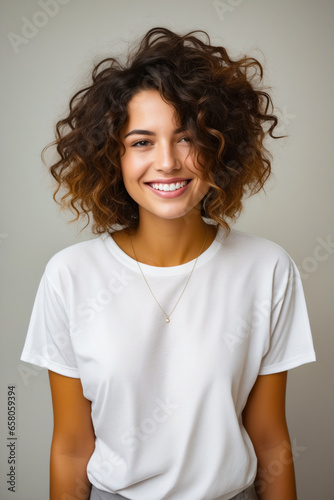 Woman with white shirt and necklace on her neck. © valentyn640