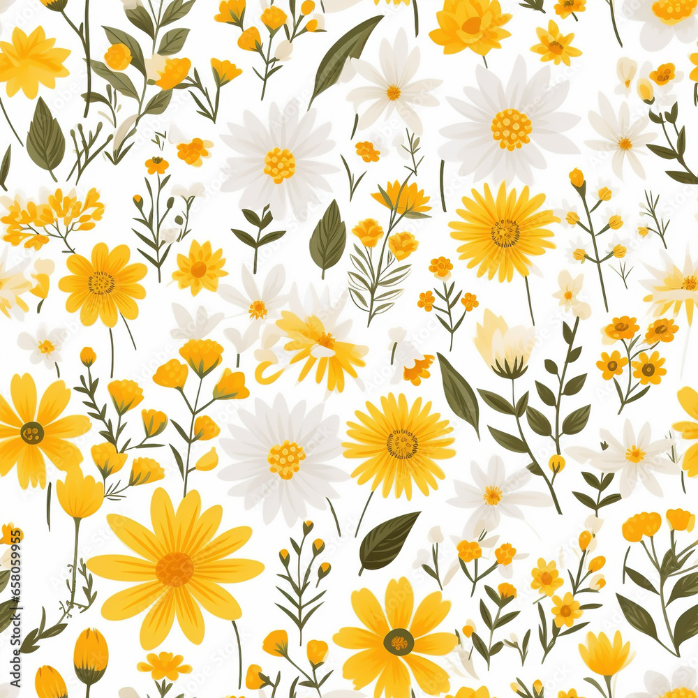 Cheerful Floral Garden Daisy Digital Paper Seamless Patterns Background Cheerful Floral Garden Daisy Digital Paper Seamless Patterns Background
