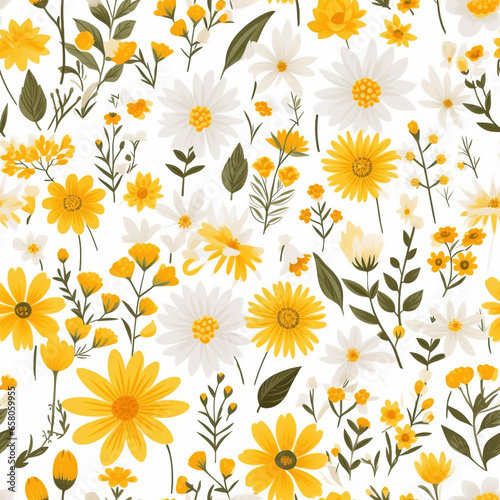 Cheerful Floral Garden Daisy Digital Paper Seamless Patterns Background