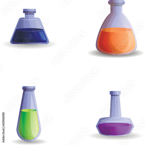 Laboratory icons set cartoon vector. Laboratory glass equipment. Medical or science study