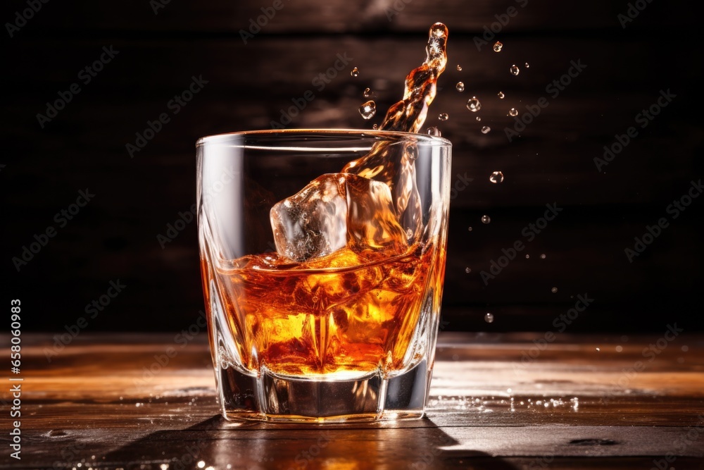 manhattan cocktail with splashes of whiskey