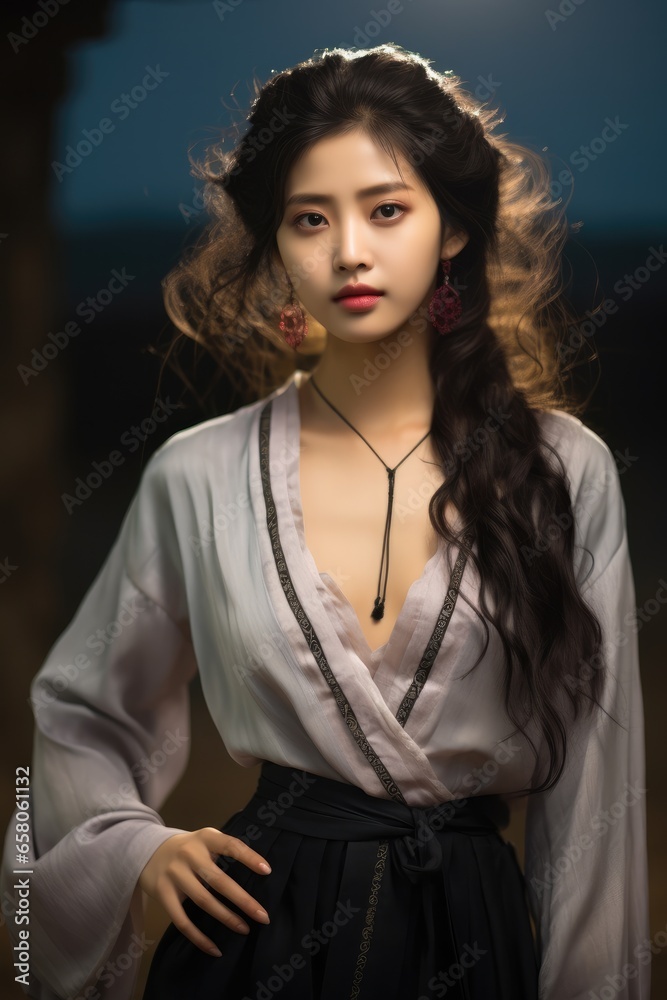 Fototapeta premium Surprisingly beautiful quiet and demure Chinese girl.