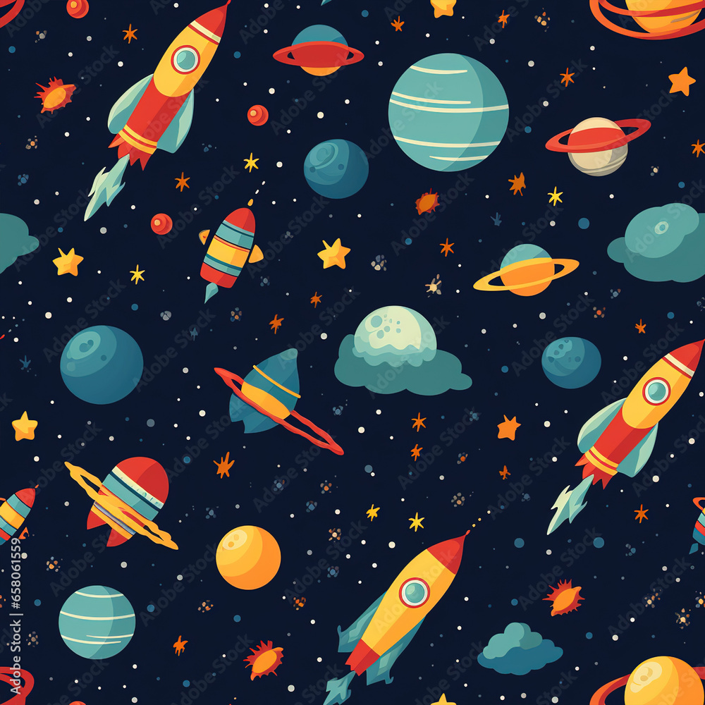 Outer Space Adventure Digital Paper Seamless Patterns Background