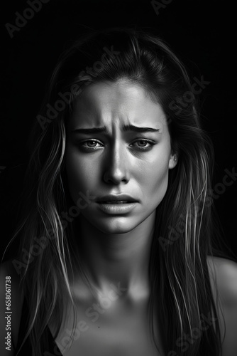 Woman with sad look on her face and eyes.