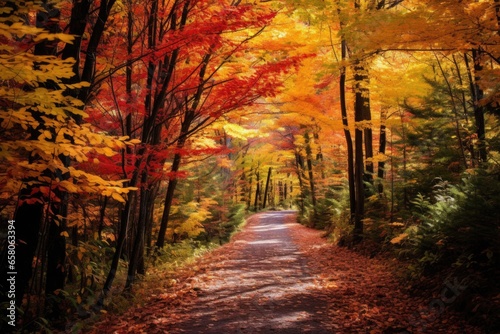 forest trail through the vibrant autumn foliage