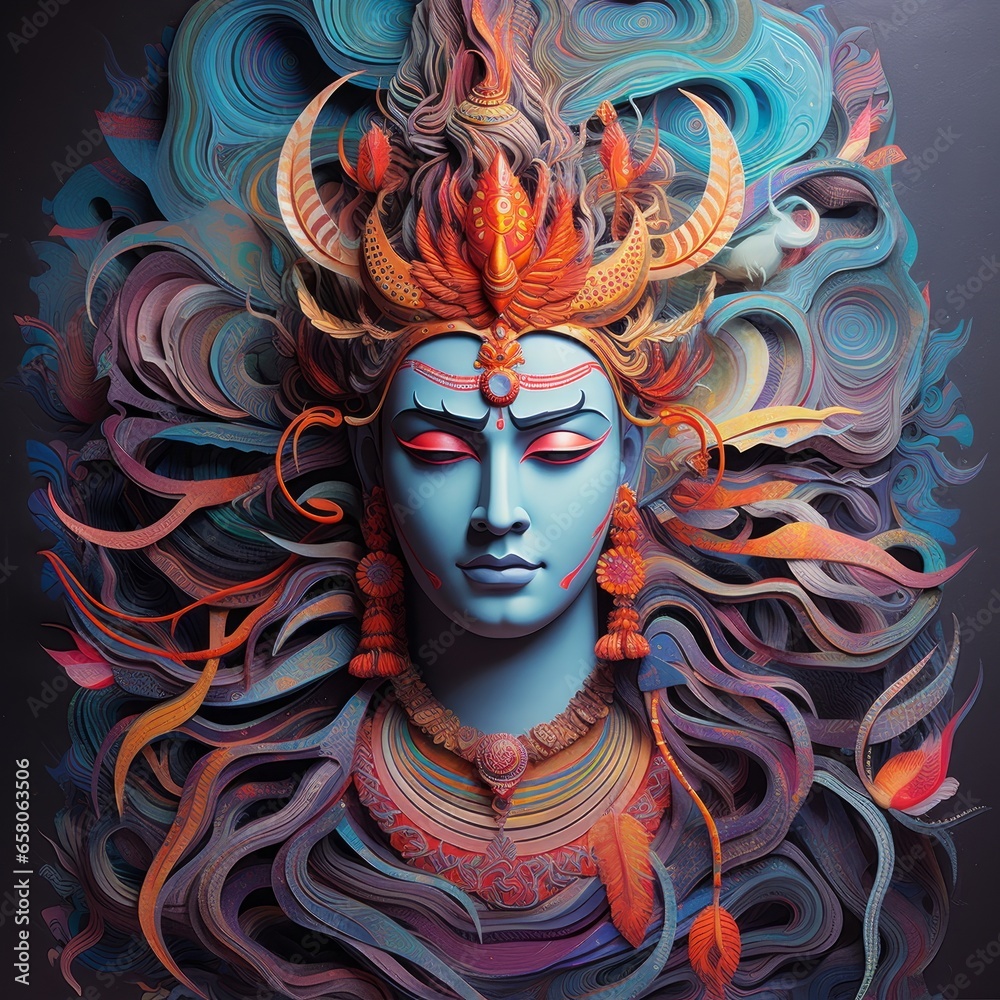 hindu lord shiva, colorful god shiva painting, Generative AI