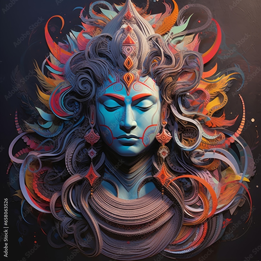 hindu lord shiva, colorful god shiva painting, Generative AI