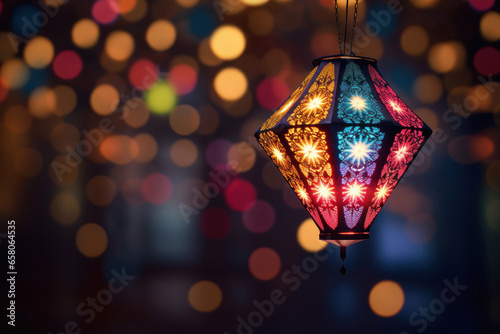 Lantern with colorful and lighting on Diwali festival photo