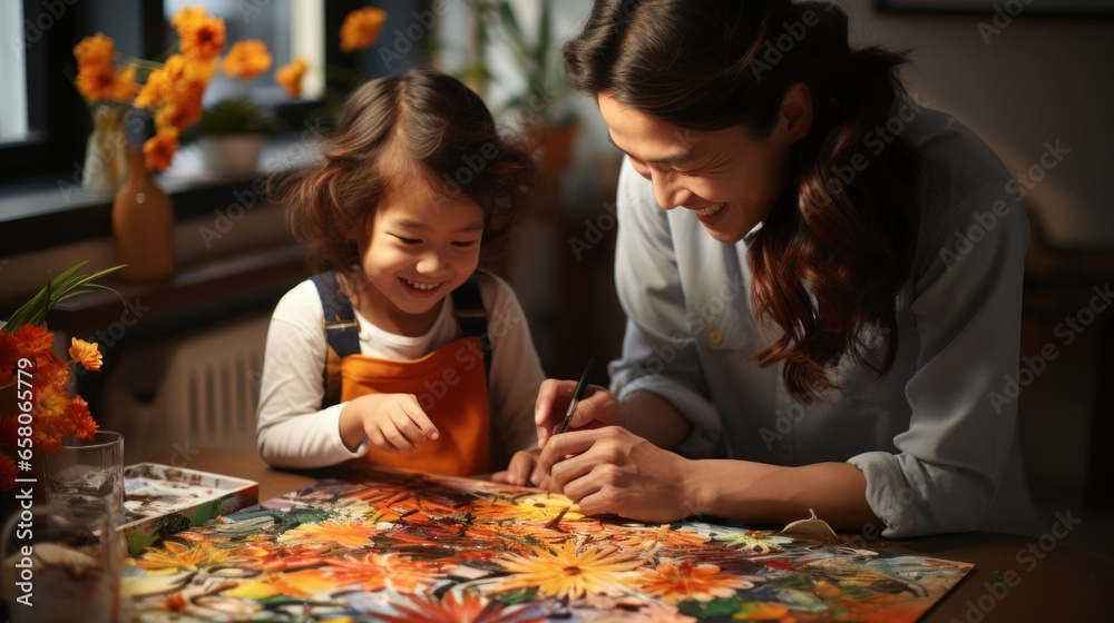 Mother and young daughter doing autumn activities Mother and young daughter doing autumn activities